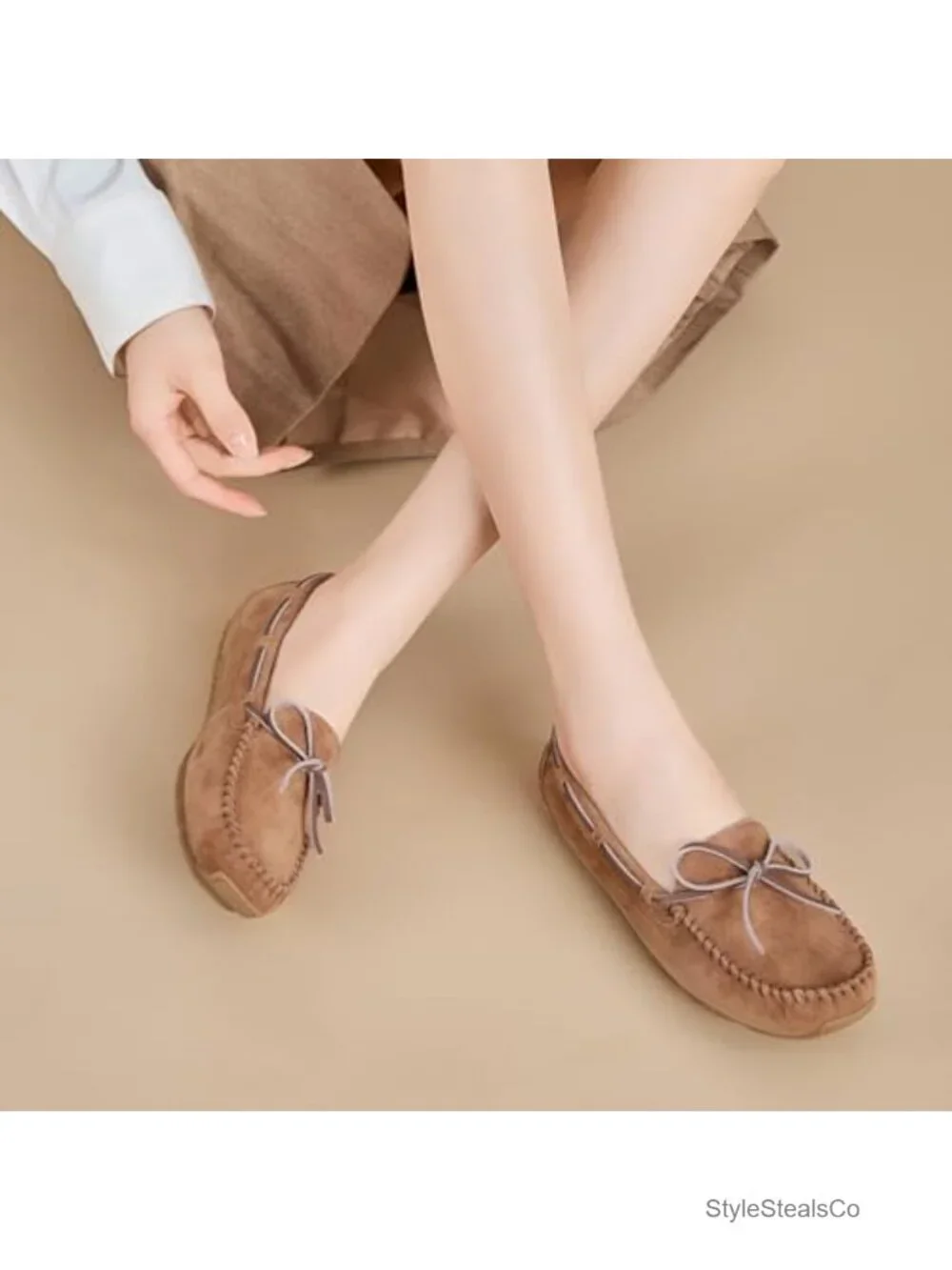 Suede Leather Driving Mocc Classic Bow Slip-On Comfort Loafers Flats Breathable
